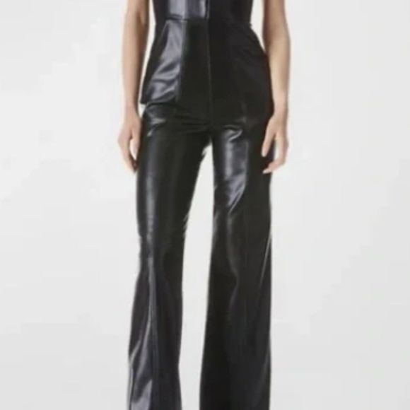 Alice + Olivia Pants - Alice & Olivia Faux Leather Black Flare Leg Corset Jumpsuit  Size 8 NWT